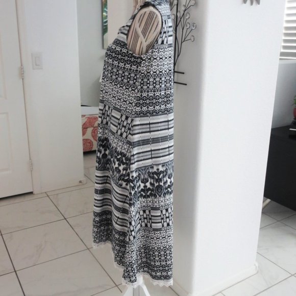 Like New World Unity Stretch Jersey Sleeveless Tassel Black White Ikat Dress S - Picture 10 of 13
